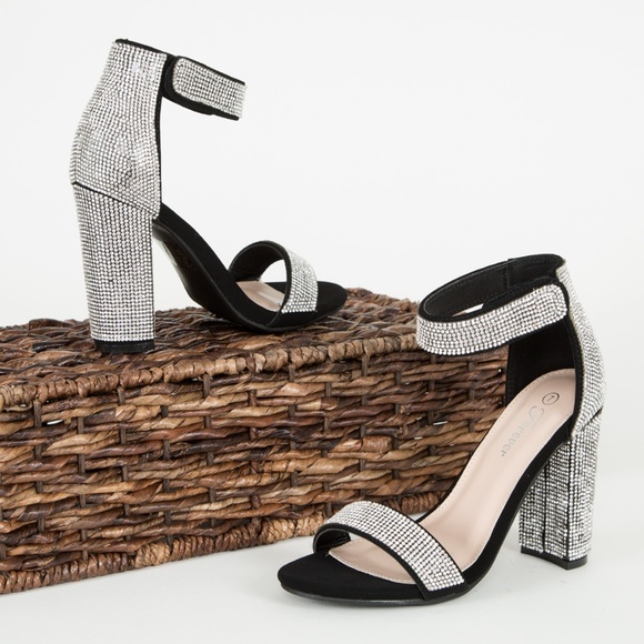 NEW🔥 Rhinestone Open Toe Ankle Strap Heel Sandal - Picture 3 of 5